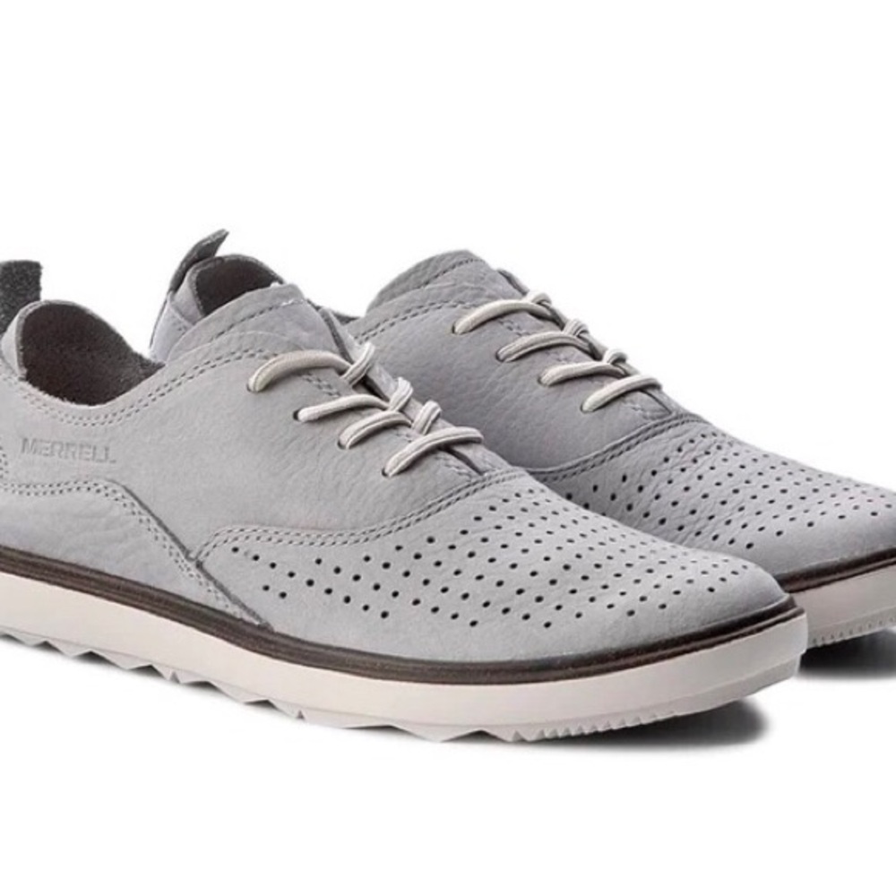 Merrell Women's Grey Perforated Leather, Cork Insole, Lace-Up Shoe.
